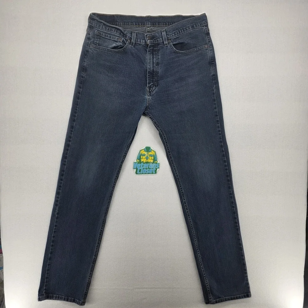 Levis 505 Jeans Mens 36x34 Dark Wash Blue Slim Straight Leg Mid Rise Stretch